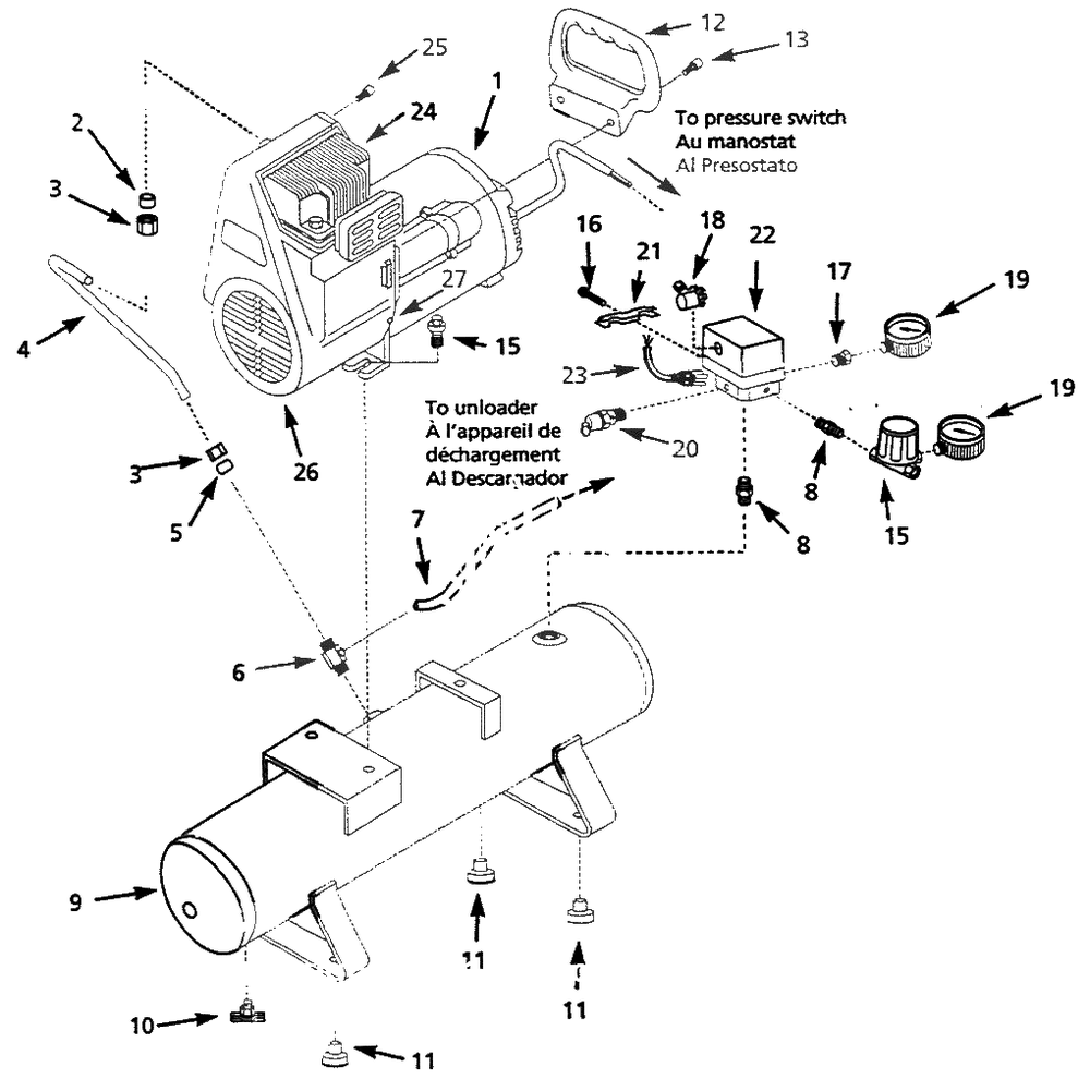 Air-Compressor Parts Diagram and Parts List for WL503001  Campbell Hausfeld Compressor